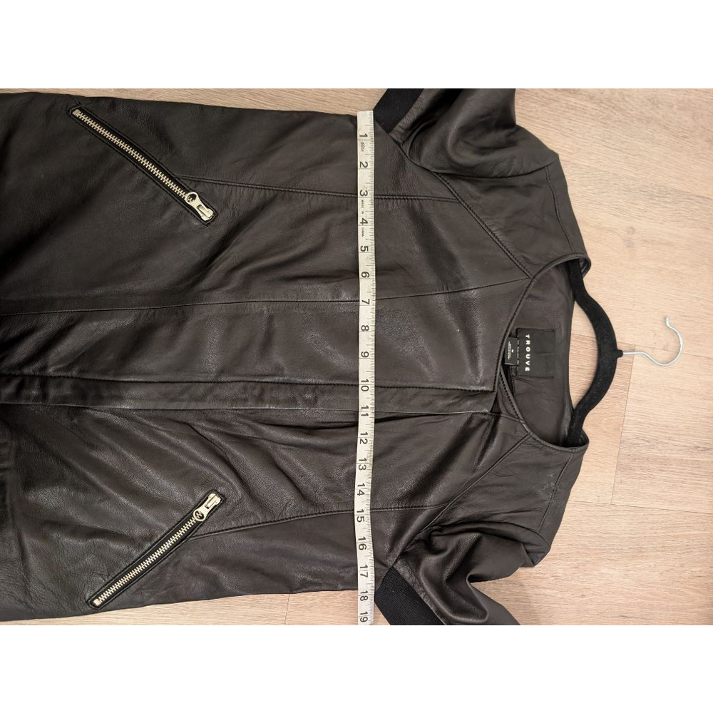 Trouvé Collarless Black Leather Moto Jacket with Ribbed Knit Panels M - Picture 8 of 9